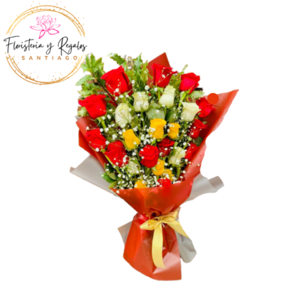 RAMO DE 18 ROSAS ILUMINACION CON  ENVOLTURA ABIERTA