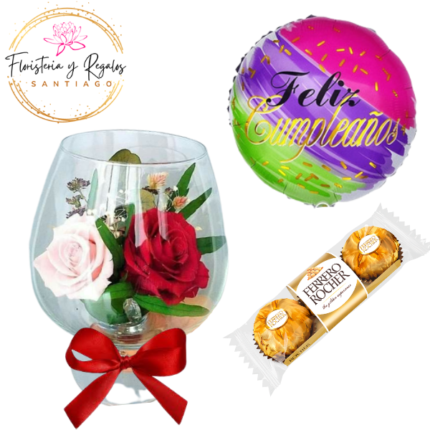 COPA CPN 3 ROSAS + BOMBONES DE 3 UNIDADES Y GLOBO