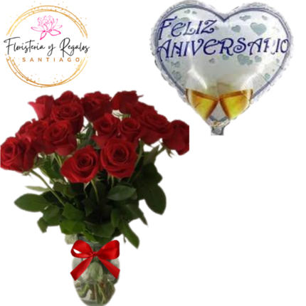 FLORERO DE 20 ROSAS + GLOBO