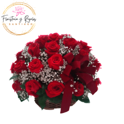 CANASTA DE 30 ROSAS CON GYPSUM