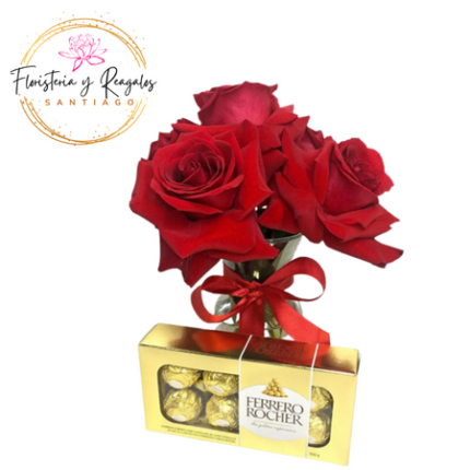 FLORERO DE 3 ROSAS + FERREROS ROCHER DE 100 G