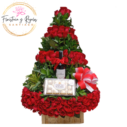 IMPRESIONANTE ARREGLO 150 ROSAS  + FERREROS ROCHER 150G + VINO 750ML