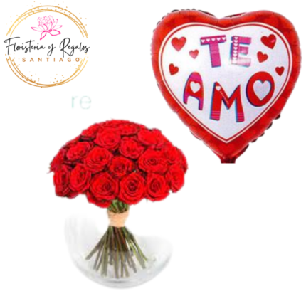 PECERA DE 24 ROSAS + GLOBO
