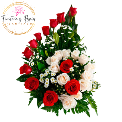 ARREGLO REMOLINO BICOLOR DE 24 ROSAS
