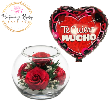 PECERA DE 4 ROSAS + GLOBO