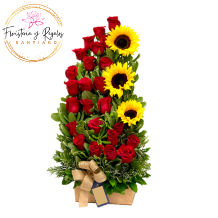 ARREGLO DE 24 ROSAS Y 3 GIRASOLES