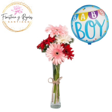 FLORERO 4 GERBERAS + GLOBO