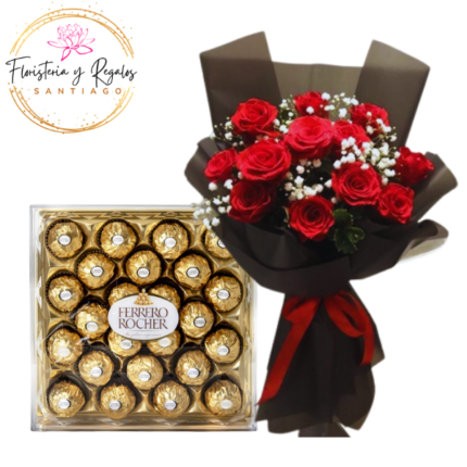 RAMO DE 15 ROSAS Y FERREROS ROCHER 300 GRS