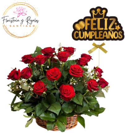 CANASTITA DE 15 ROSAS + TOPPER