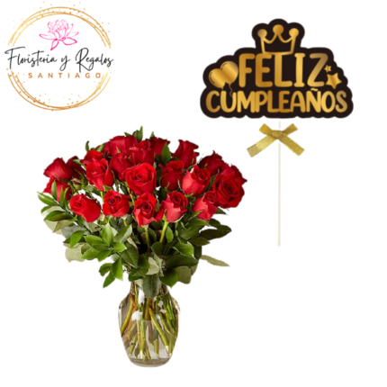FLORERO DE 24 ROSAS + TOPPER