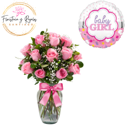 FLORERO 12 ROSAS + GLOBO