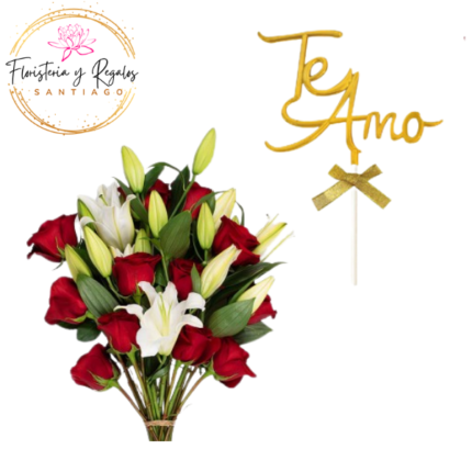 RAMO DE 12 ROSAS + 6 LILIUM + TOPPER