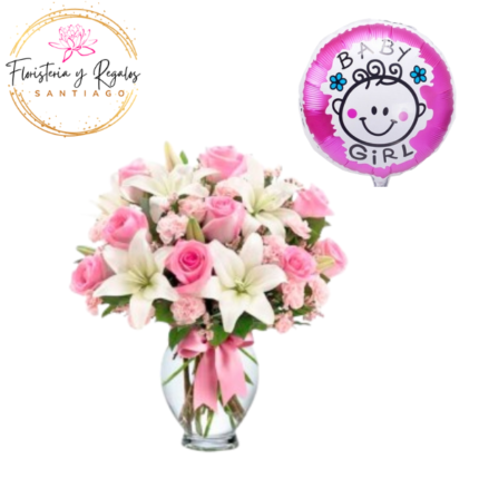 FLORERO 12 ROSAS 6 LILIUM + GLOBO