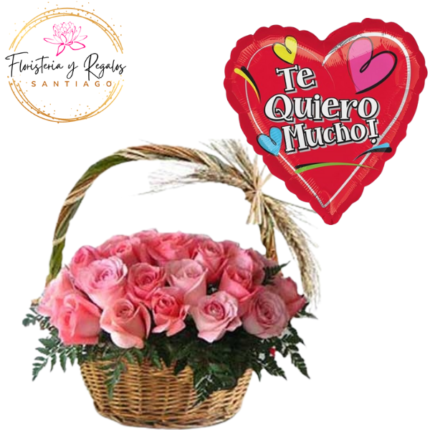 CANASTA DE 18 ROSAS + GLOBO