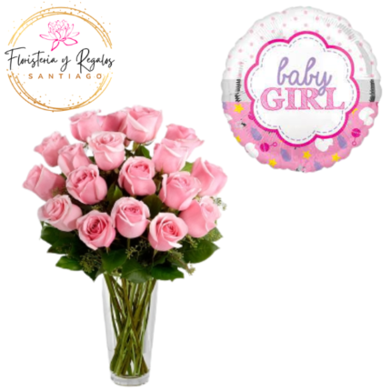 FLORERO DE 24 ROSAS + GLOBO