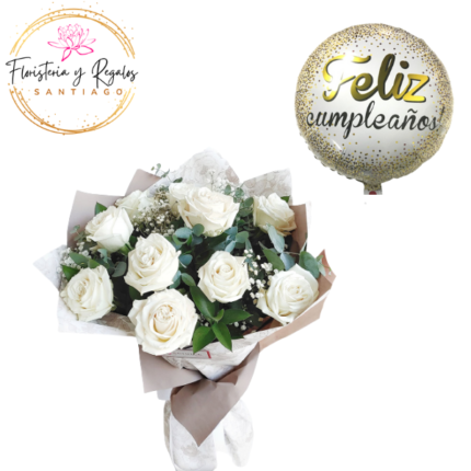 RAMO DE 11 ROSAS DISPERSO + GLOBO