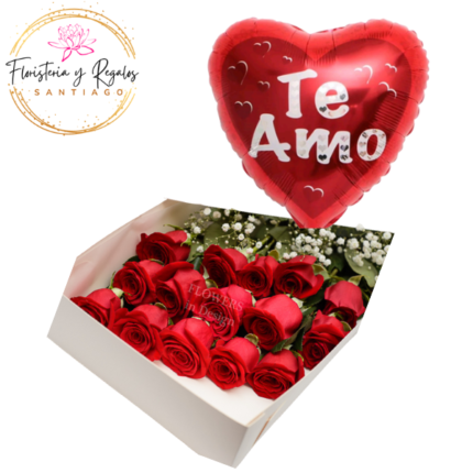 CAJA VISORA DE 15 ROSAS + GLOBO