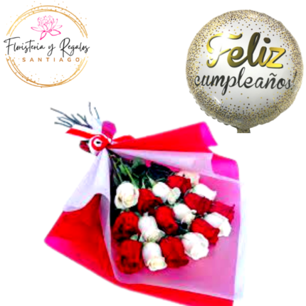 RAMO DE 15 ROSAS + GLOBO