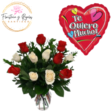 FLORERO 12 ROSAS + GLOBO