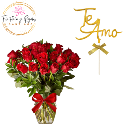FLORERO DE 24 ROSAS + TOPPER