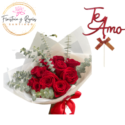 RAMO DE 12 ROSAS Y EUCALIPTO