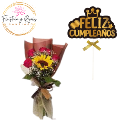 RAMO 7 ROSAS 1 GIRASOLES + TOPPER