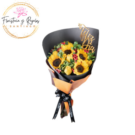 RAMO DE 4 GIRASOLES ENVOLTURA CERRADA + TOPPER