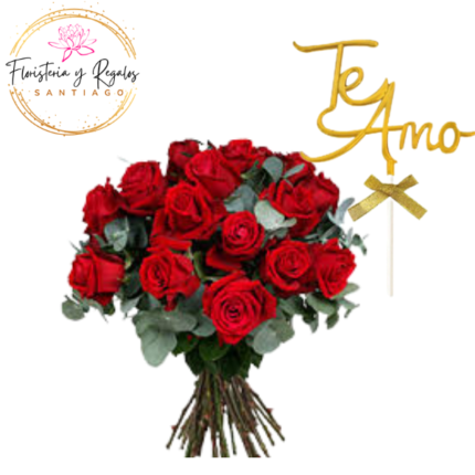 RAMO DE 15 ROSAS CON FOLLAJE + TOPPER