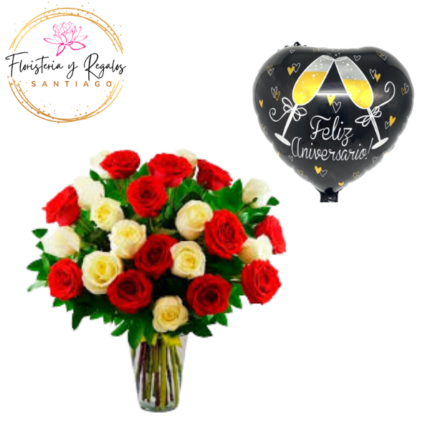 FLORERO 25 ROSAS + GLOBO