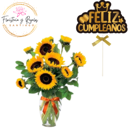 FLORERO DE 10 GIRASOLES DISPERSO + TOPPER