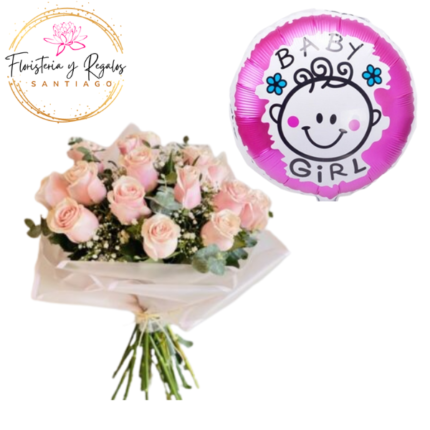 RAMO DE 15 ROSAS DISPERSO + GLOBO