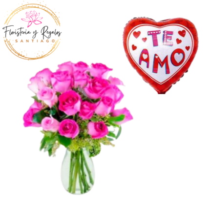 FLORERO DE 15 ROSAS + GLOBO