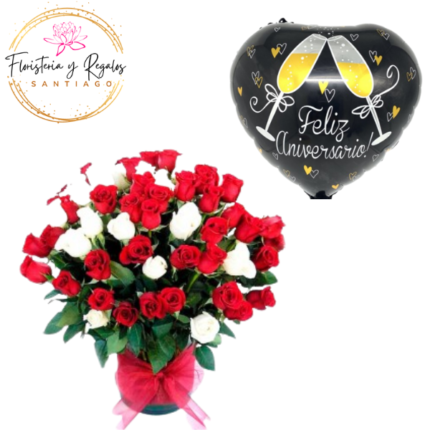 BOX 50 ROSAS DISPERSAS + GLOBO