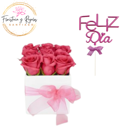 CAJA CUADRADA 9 ROSAS + TOPPER