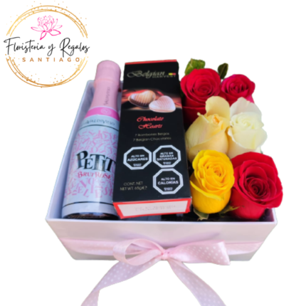 ARREGLO 6 ROSAS + 1 CHAMPGNE Y BELGIA