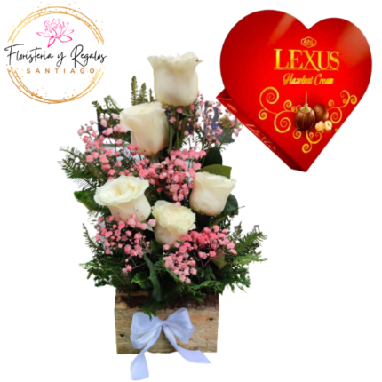 BASE 5 ROSAS + BOMBONES LEXYS