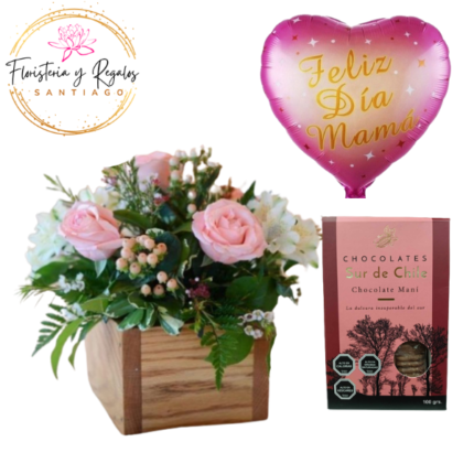 ARREGLO DE 5 ROSAS + BOMBONES DEL SUR + GLOBO