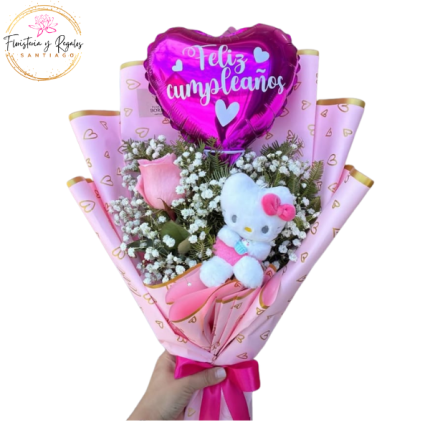 RAMO 1 ROSA PELUCHITO CORAZON Y GLOBO