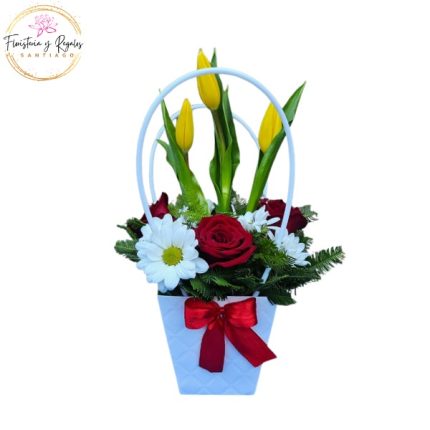 CARTERA DE 3 TULIPANES, 3 ROSAS Y MARGARITAS