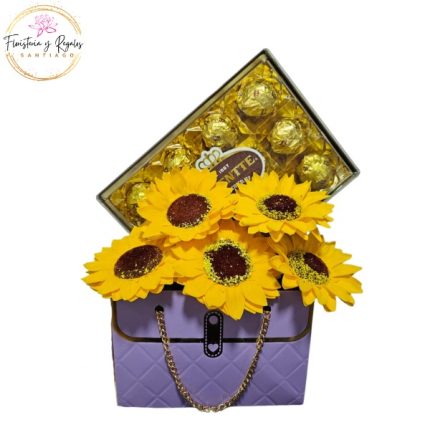 CARTERA 5 GIRASOLES DE JABON, BOMBONES VALENTTE X12